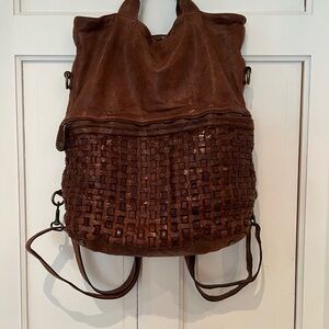 Langellotti made in Italy Leather Woven Convertible Backpack Tote Bag